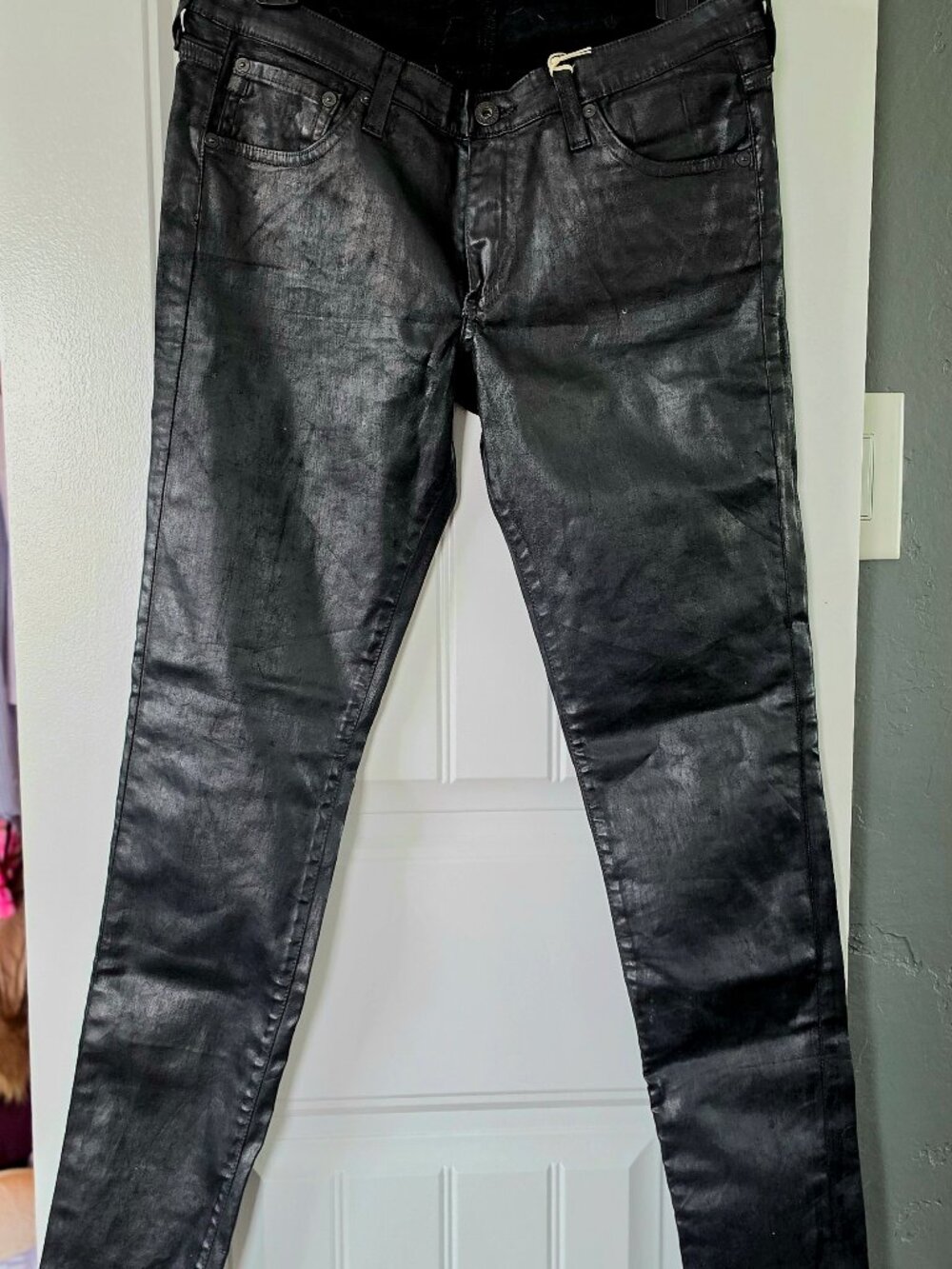 Adriana goldsmith leather look skinny jeans